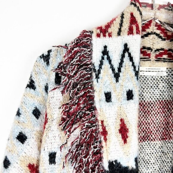 Anthropologie Sweater Women's 1X Paloma Fringed Animal Print Belted Cardigan - Picture 5 of 15